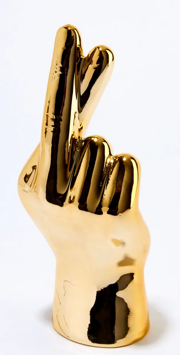 Gold Fingers Crossed Hand Tabletop Decor
