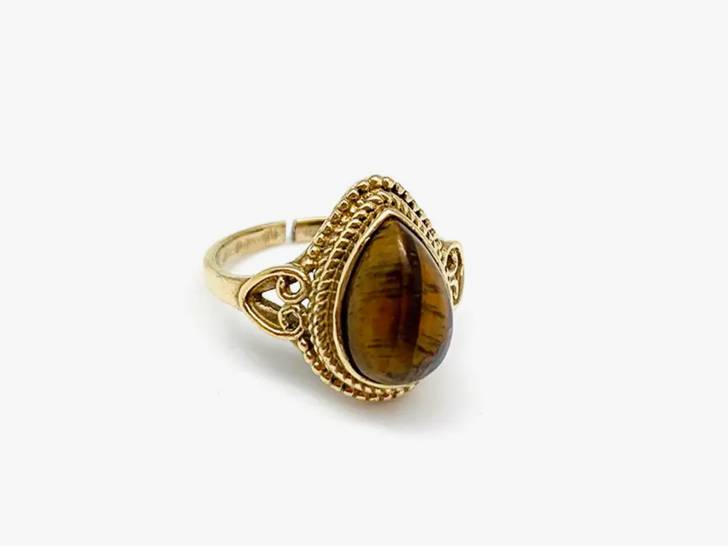 Tanvi Collection Ring - Gold Teardrop with Tigereye