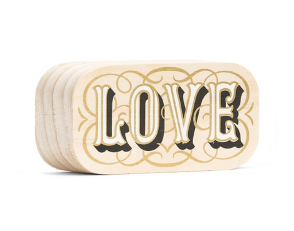 Here & There: Love Classic Gold Wood Art