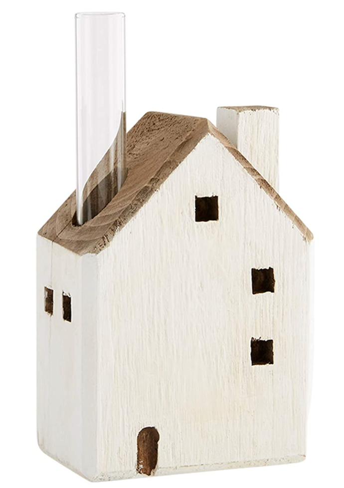 Reclaimed Wood House with Vase 5-1/2