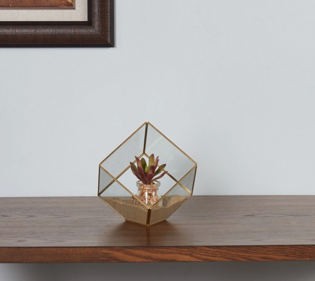 Brass and Glass Cube Terrarium