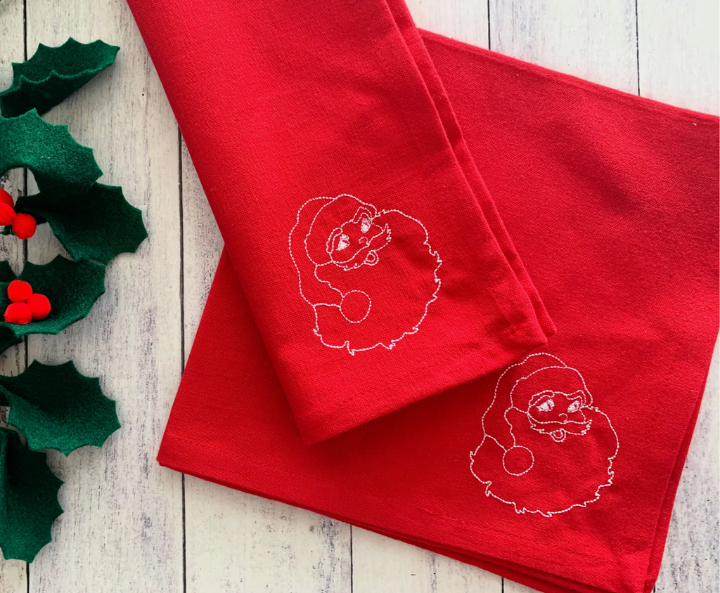 Embroidered Holiday Red Cloth Napkins, set of four