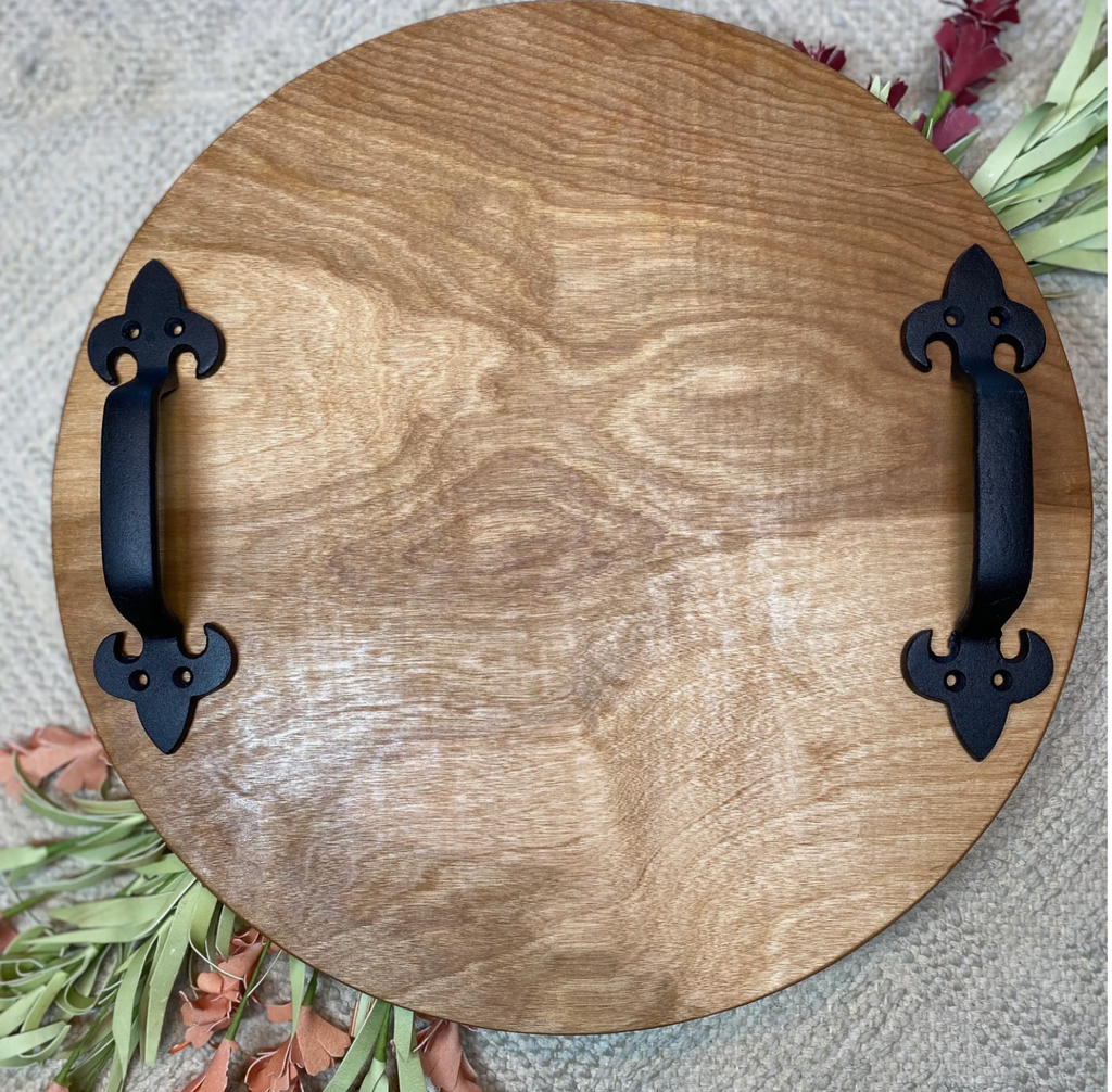 Round Wooden Serving Tray With Handles