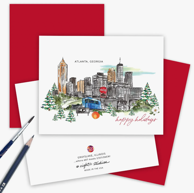 Atlanta, Georgia City Christmas Greeting Cards Set of 8