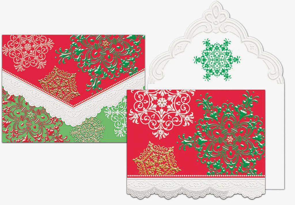 Seasonal Christmas Fancy Snowflakes Embossed Die-Cut Note Card Set